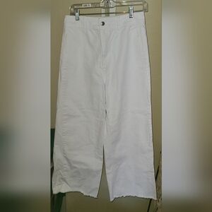 Venus Pants White Cotton Wide-Leg Frayed Hem Women Sz12 NWOT